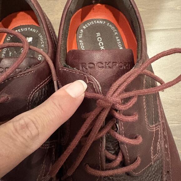 Rockport Shoes Mens Size 9.5 Burgundy Waterproof Slip Resistant Leather Wingtip - Picture 10 of 12